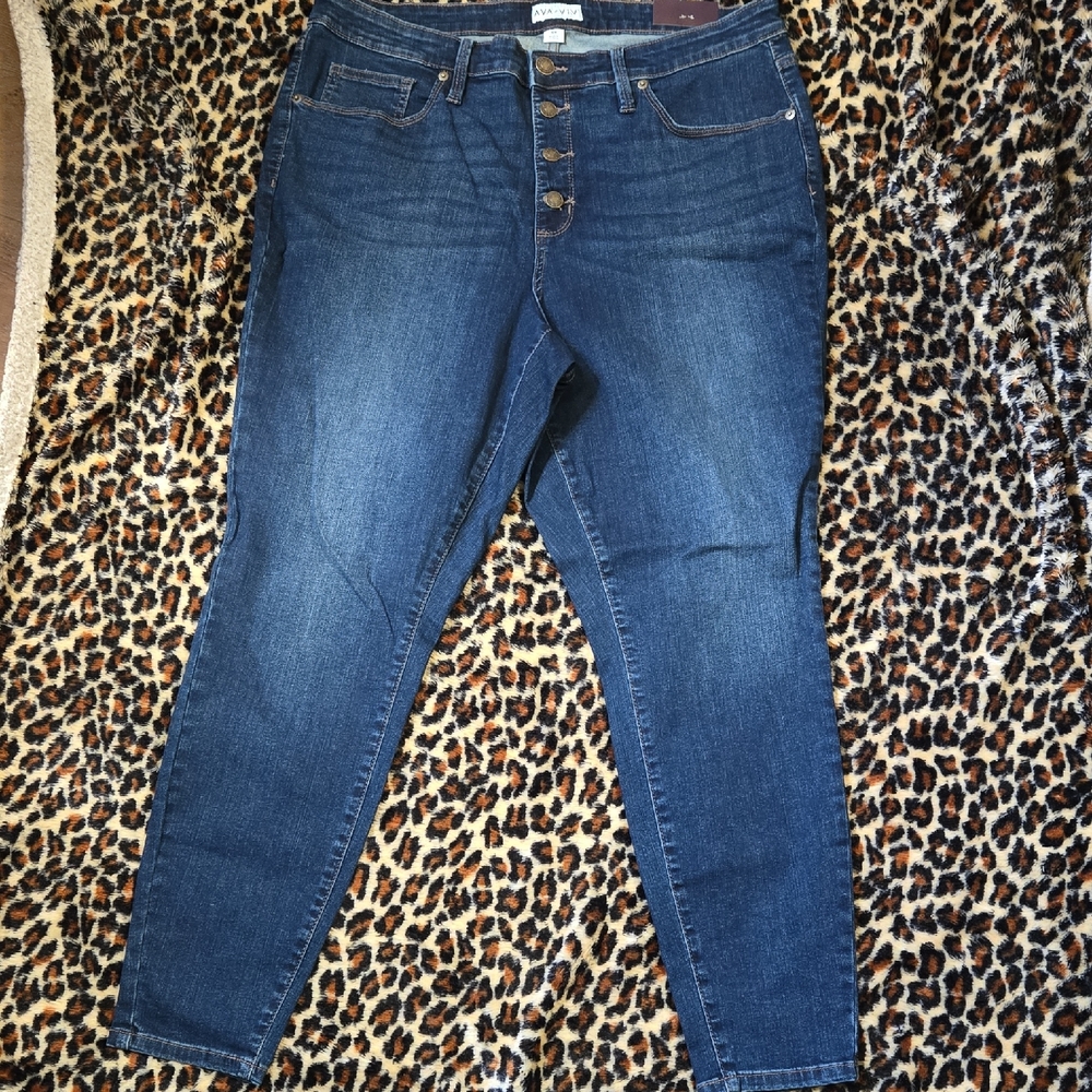 Ava & Viv Dark Indigo High-Rise Button-Fly Jeggings